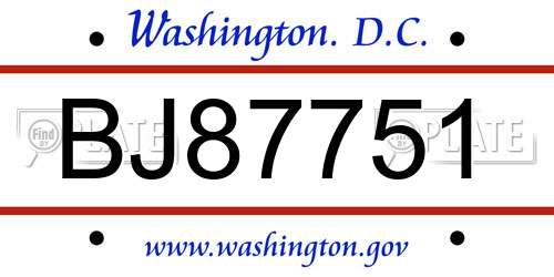 BJ87751 District Of Columbia License Plate