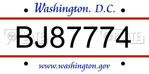 BJ87774 District Of Columbia License Plate