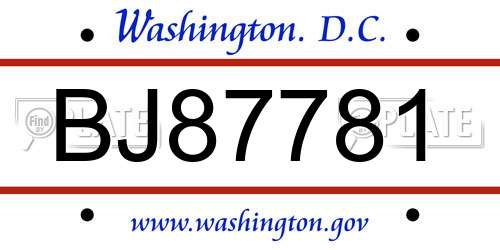 BJ87781 District Of Columbia License Plate