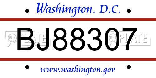BJ88307 District Of Columbia License Plate