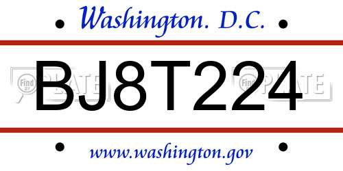BJ8T224 District Of Columbia License Plate