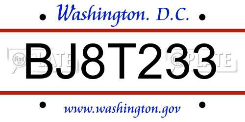 BJ8T233 District Of Columbia License Plate