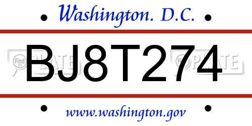BJ8T274 District Of Columbia License Plate