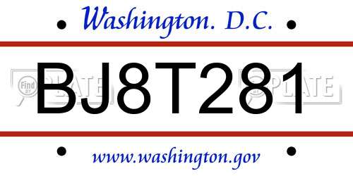 BJ8T281 District Of Columbia License Plate