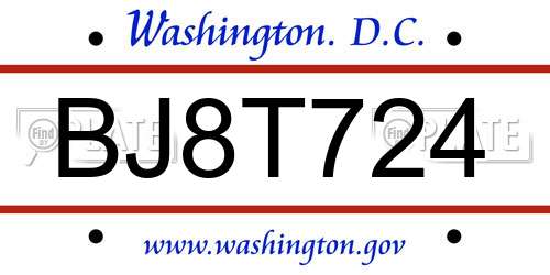 BJ8T724 District Of Columbia License Plate