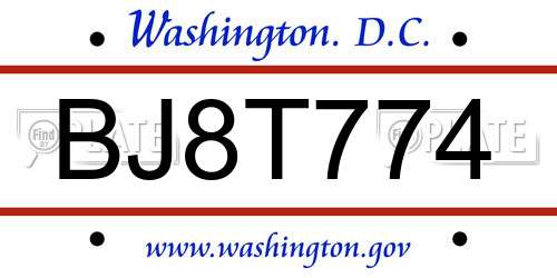 BJ8T774 District Of Columbia License Plate