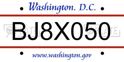 BJ8X050 District Of Columbia License Plate