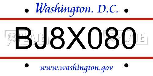 BJ8X080 District Of Columbia License Plate