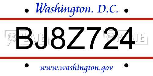 BJ8Z724 District Of Columbia License Plate