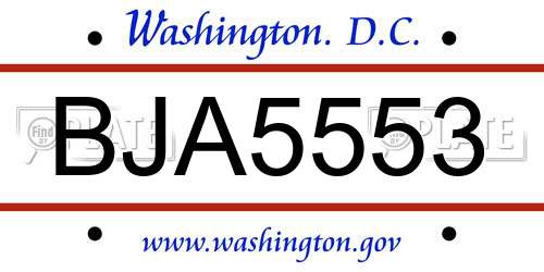 BJA5553 District Of Columbia License Plate