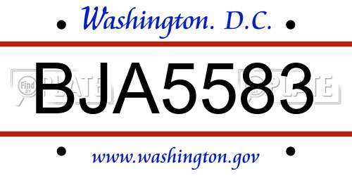 BJA5583 District Of Columbia License Plate