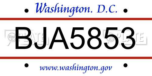 BJA5853 District Of Columbia License Plate