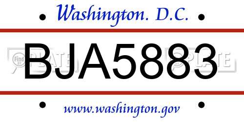 BJA5883 District Of Columbia License Plate