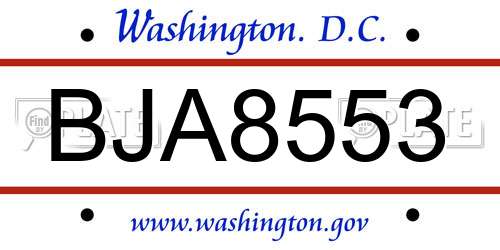 BJA8553 District Of Columbia License Plate