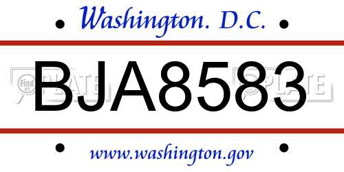 BJA8583 District Of Columbia License Plate