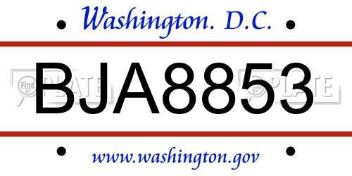 BJA8853 District Of Columbia License Plate