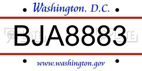BJA8883 District Of Columbia License Plate