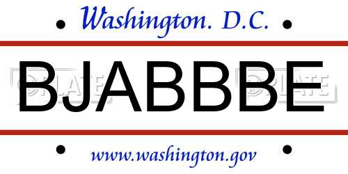 BJABBBE District Of Columbia License Plate
