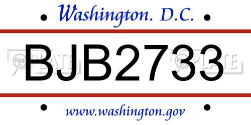 BJB2733 District Of Columbia License Plate