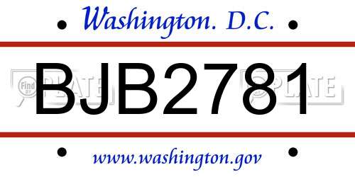 BJB2781 District Of Columbia License Plate