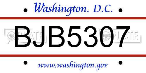 BJB5307 District Of Columbia License Plate