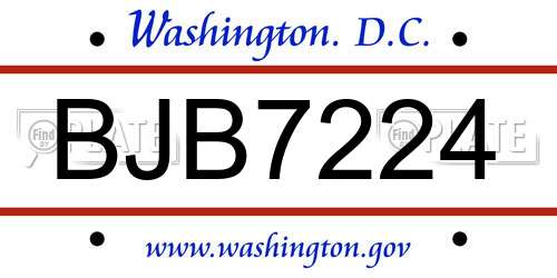 BJB7224 District Of Columbia License Plate