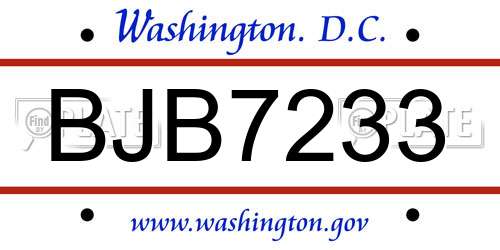BJB7233 District Of Columbia License Plate