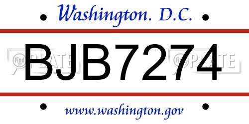 BJB7274 District Of Columbia License Plate