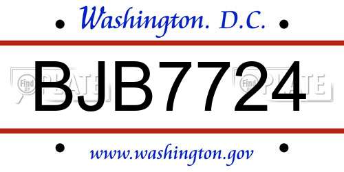 BJB7724 District Of Columbia License Plate