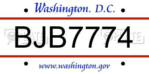 BJB7774 District Of Columbia License Plate
