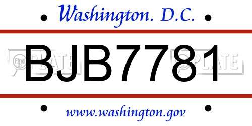 BJB7781 District Of Columbia License Plate