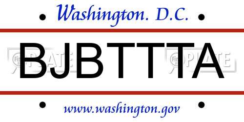 BJBTTTA District Of Columbia License Plate