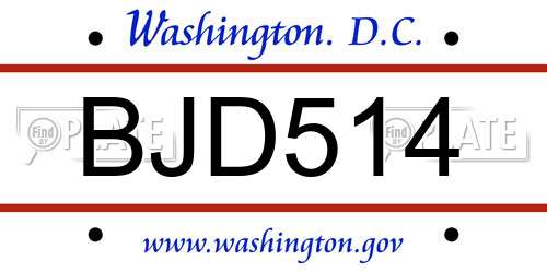 BJD514 District Of Columbia License Plate