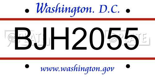 BJH2055 District Of Columbia License Plate