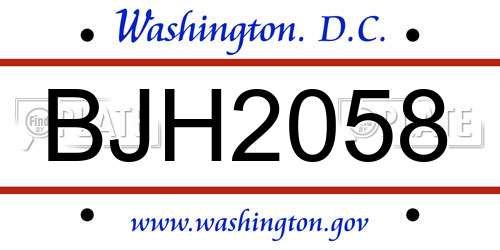 BJH2058 District Of Columbia License Plate