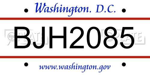 BJH2085 District Of Columbia License Plate