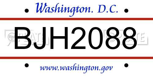 BJH2088 District Of Columbia License Plate