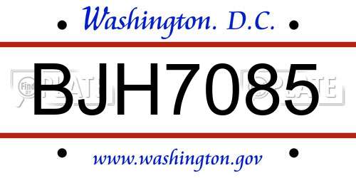 BJH7085 District Of Columbia License Plate