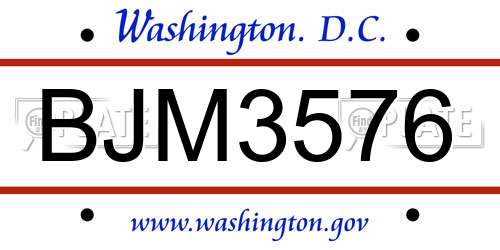 BJM3576 District Of Columbia License Plate