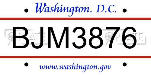 BJM3876 District Of Columbia License Plate
