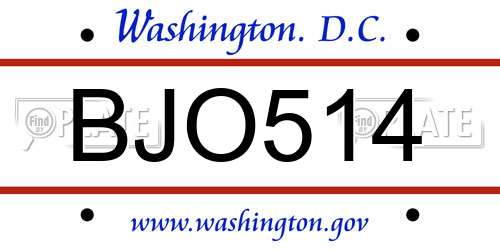BJO514 District Of Columbia License Plate