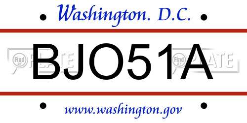 BJO51A District Of Columbia License Plate