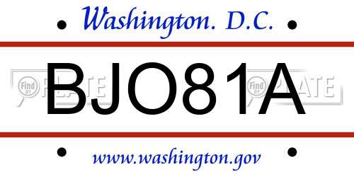 BJO81A District Of Columbia License Plate