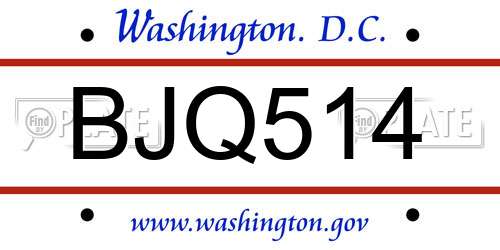 BJQ514 District Of Columbia License Plate