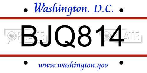 BJQ814 District Of Columbia License Plate