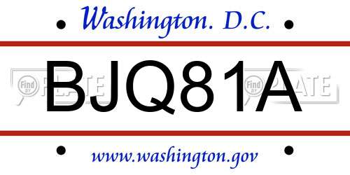 BJQ81A District Of Columbia License Plate