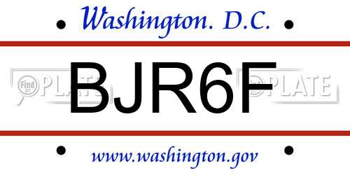 BJR6F District Of Columbia License Plate