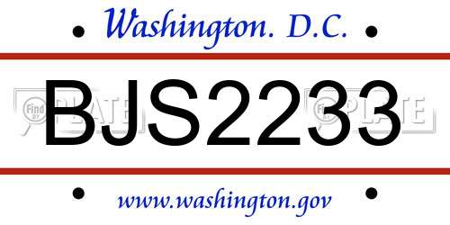 BJS2233 District Of Columbia License Plate