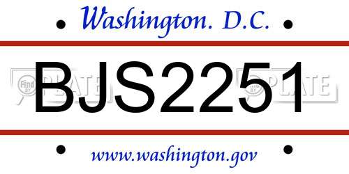 BJS2251 District Of Columbia License Plate