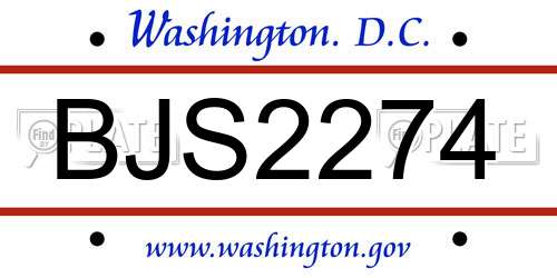 BJS2274 District Of Columbia License Plate